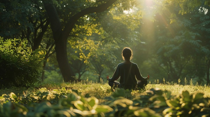 Relaxing peaceful wellness environment with warm natural sunlight